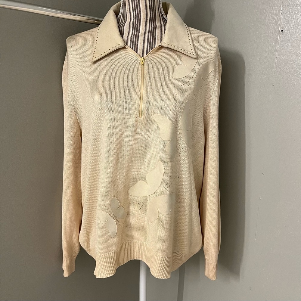 Philippe Marques Vintage Long Sleeve Collared 1/4 Zip Butterfly Sweater Size 16